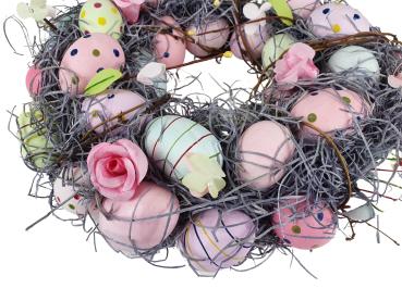 Preview: Deko Osterkranz mit bunten Eiern 35cm